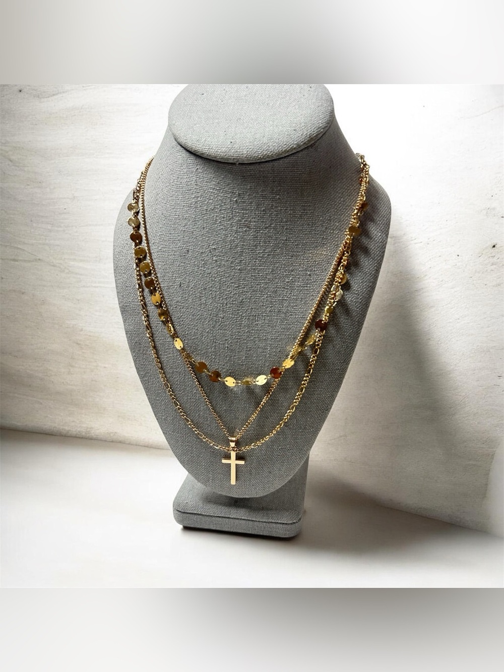 Fashion Jewelry Gold Layered Cross Necklace
